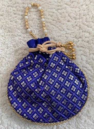 Blue indian handbag with golden sequins