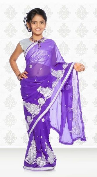 Shubra Violet/Argenté- sari indien pour fille