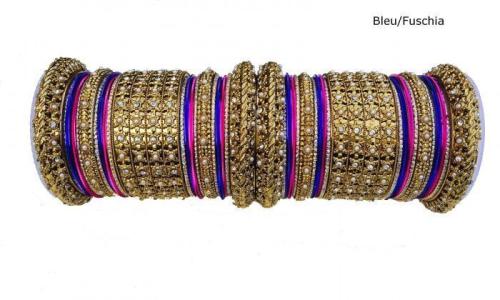 Bracelets Bollywood festifs Fuchsia/Bleu